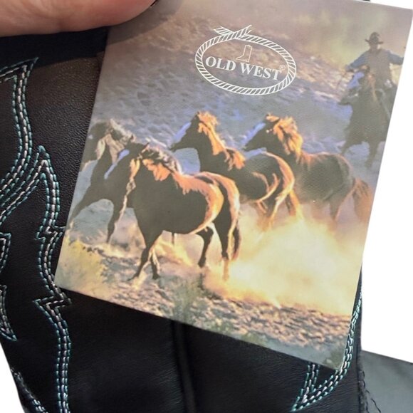 Old West Leather Toddler Kids Cowboy Boots Black Western Stitch Pull-On Size 6 - Picture 9 of 10